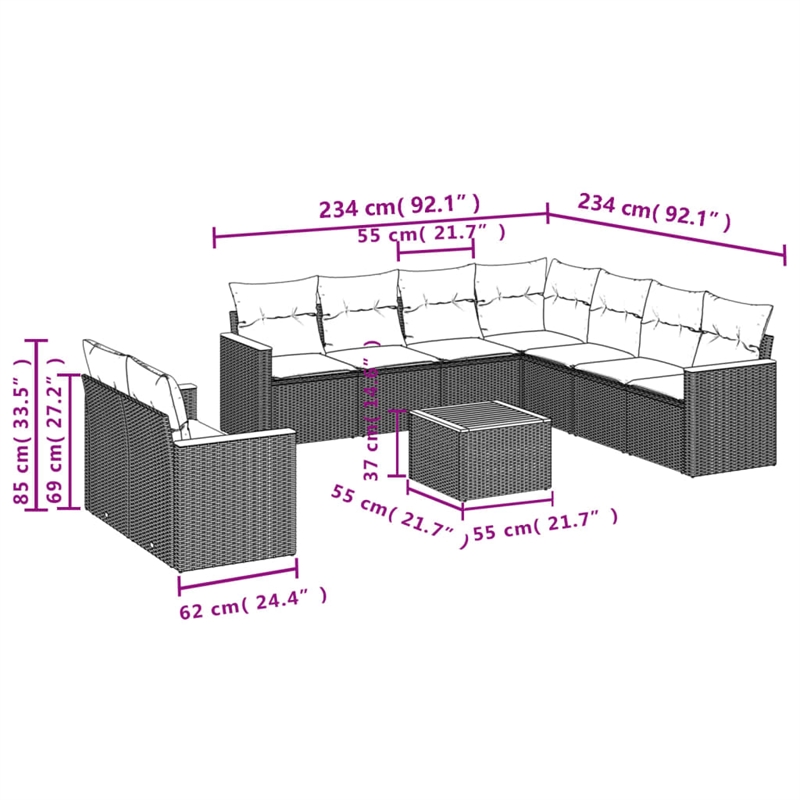 vidaXL 10 Piece Sofa Set in Gray/Beige
