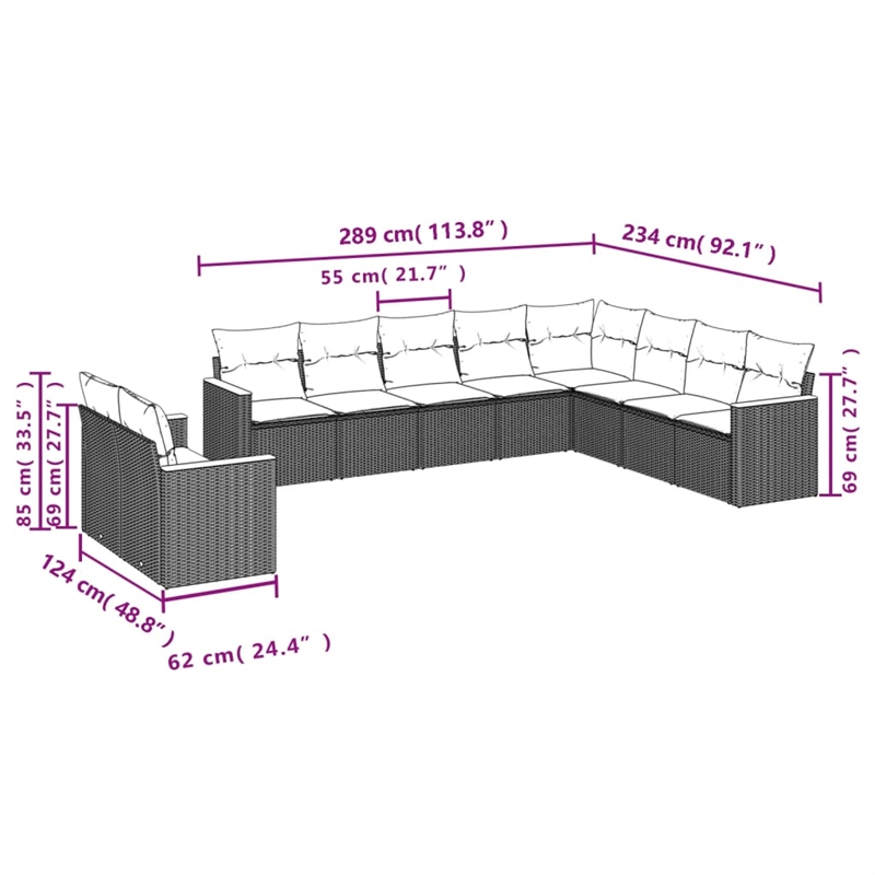 vidaXL 10 Piece Steel Sofa Set in Beige