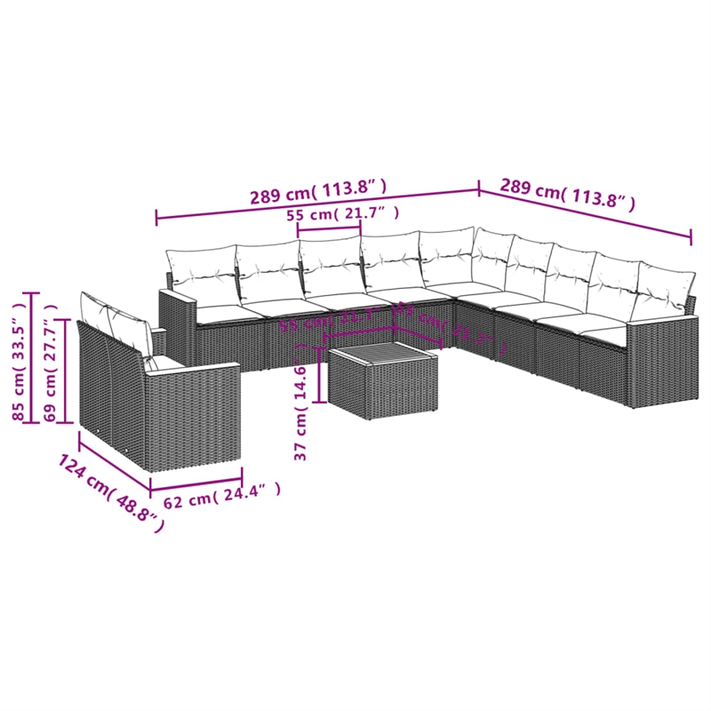 vidaXL Steel Small Sofa Set in Black/White/Cream