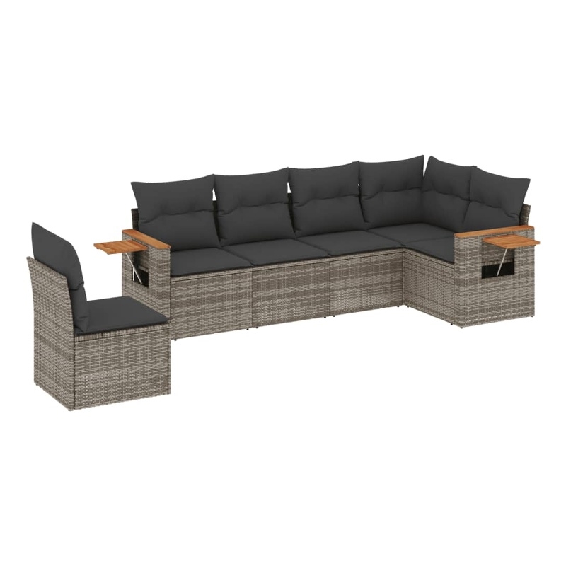 vidaXL 6 Piece Solid Acacia Wood Sofa Set in Gray