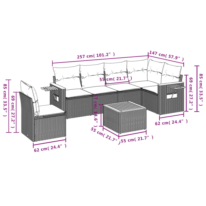 vidaXL 7 Piece Solid Acacia Wood Sofa Set in Gray