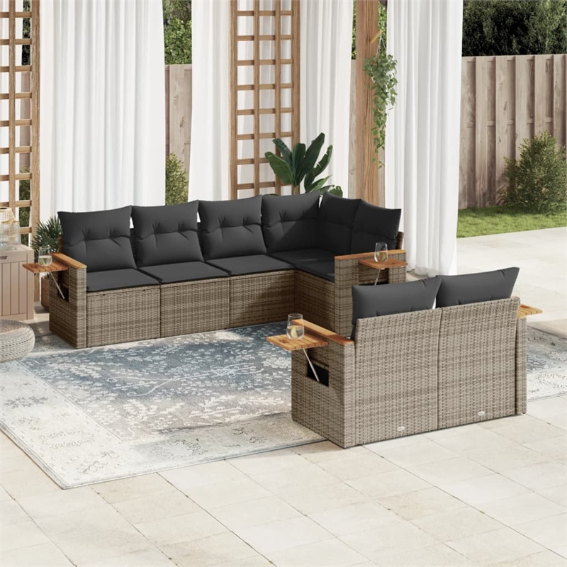 vidaXL 7 Piece Solid Acacia Wood Sofa Set in Gray
