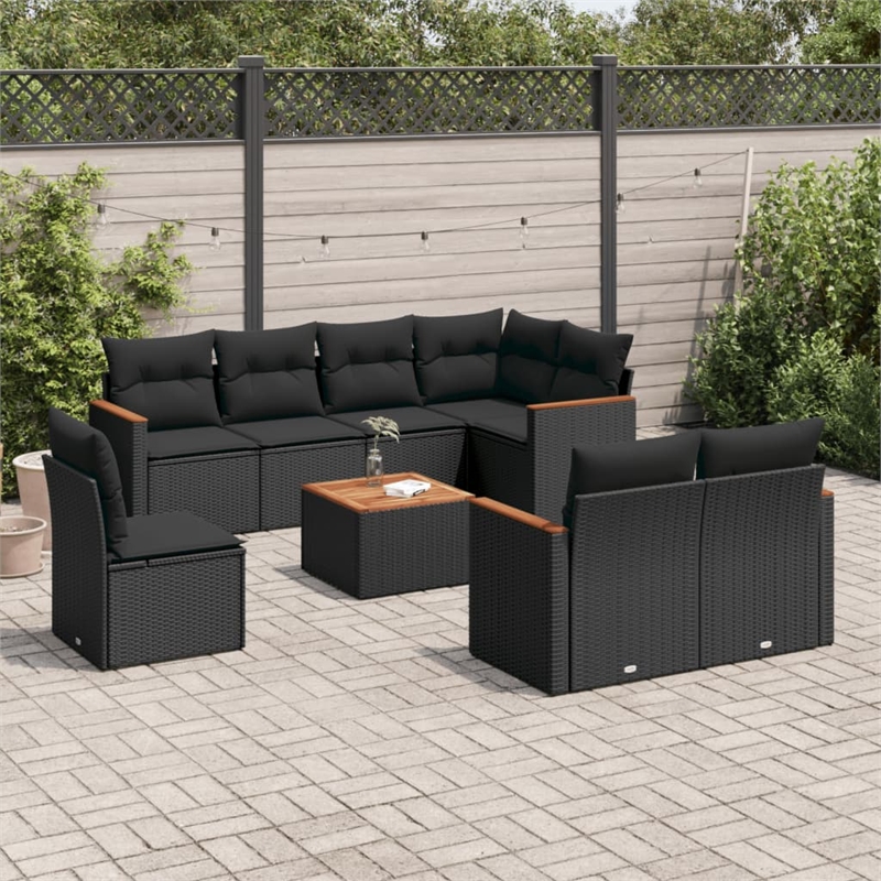 vidaXL 9 Piece Solid Acacia Wood Sofa Set in Black