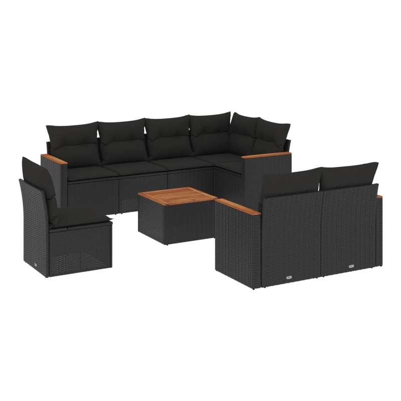 vidaXL 9 Piece Solid Acacia Wood Sofa Set in Black