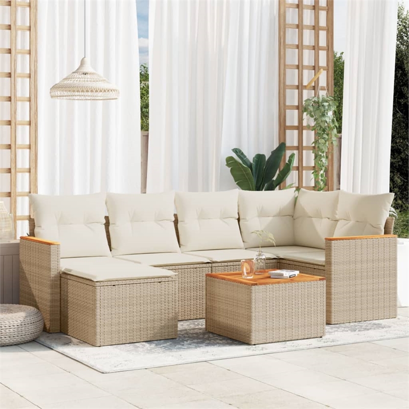 vidaXL 7 Piece Solid Acacia Wood Sofa Set in Beige