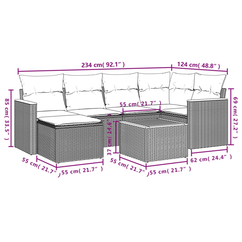 vidaXL 7 Piece Solid Acacia Wood Sofa Set in Beige