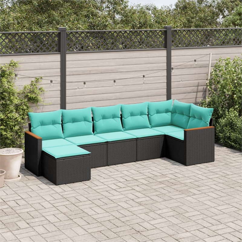 vidaXL 7 Piece Steel Patio Sofa Set in Black/Blue
