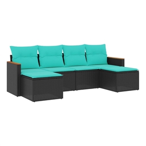 vidaXL 6 Piece Steel Large Patio Sofa Set in Black/Blue