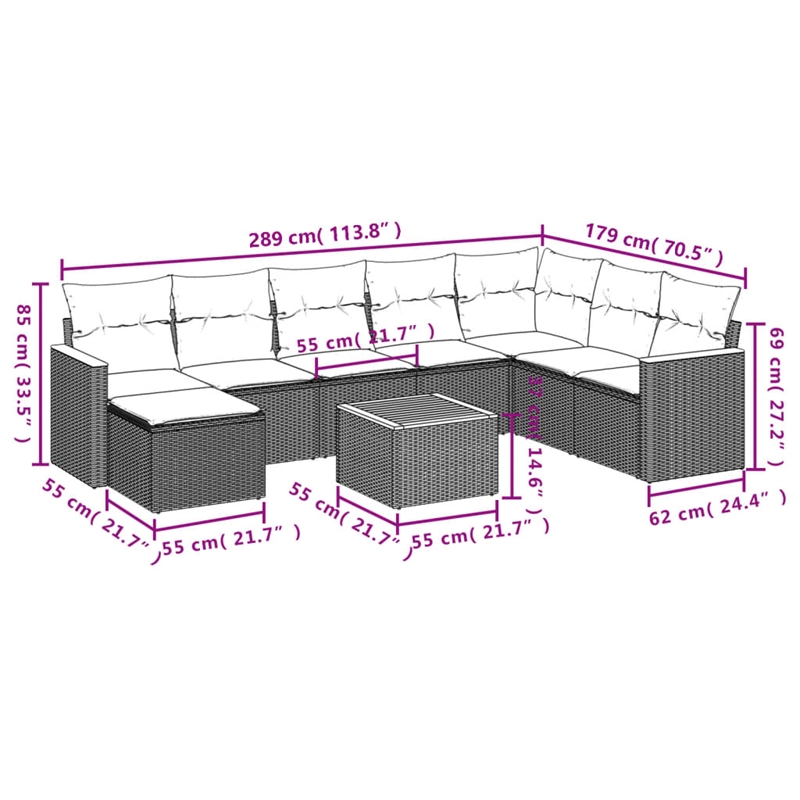 vidaXL 9 Piece Steel Sofa Set in Black/White/Cream