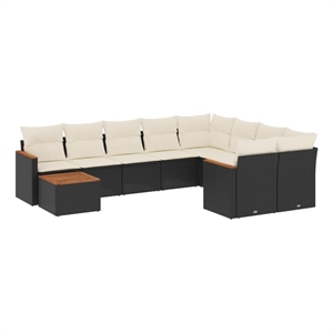 vidaXL 10 Piece Poly Rattan Sofa Set in Black/White/Cream