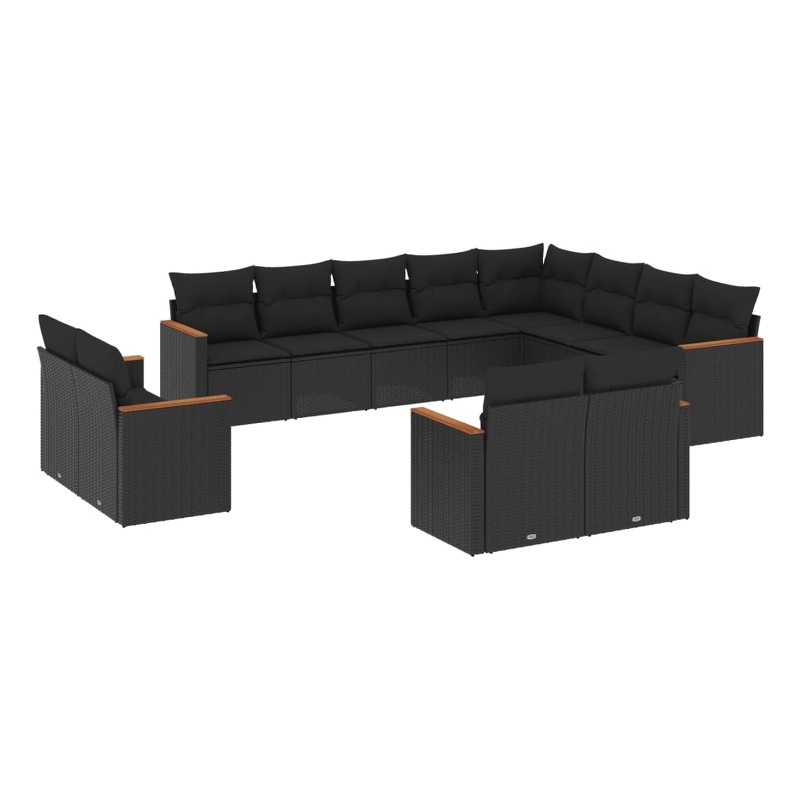 vidaXL 12 Piece Steel Large Sofa Set in Black
