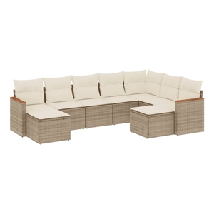vidaXL 9 Piece Poly Rattan Patio Sofa Set in White/Cream/Beige