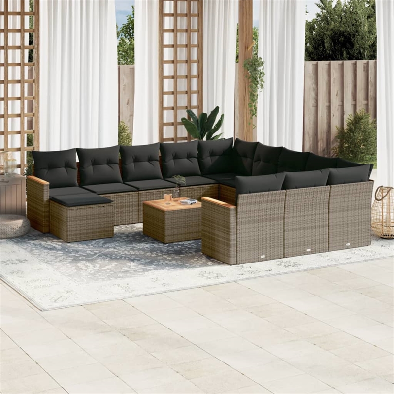 vidaXL 13 Piece Solid Acacia Wood Small Sofa Set in Gray