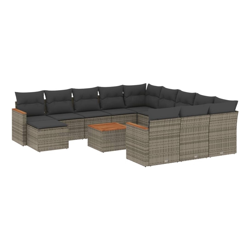 vidaXL 13 Piece Solid Acacia Wood Small Sofa Set in Gray