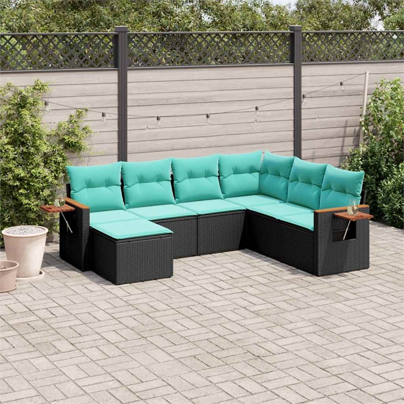 vidaXL 7 Piece Patio Sofa Set in Black/Blue