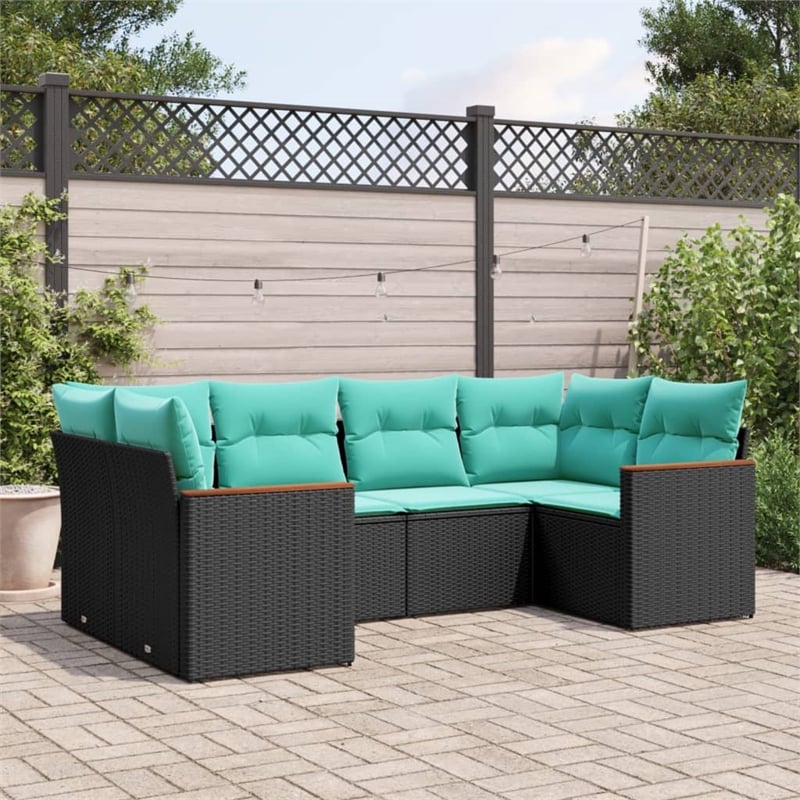 vidaXL Poly Rattan Large Patio Sofa Set in Black/Blue