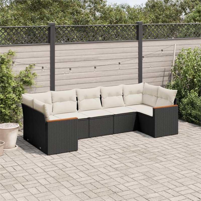 vidaXL 7 Piece Steel Sofa Set in Black/Cream
