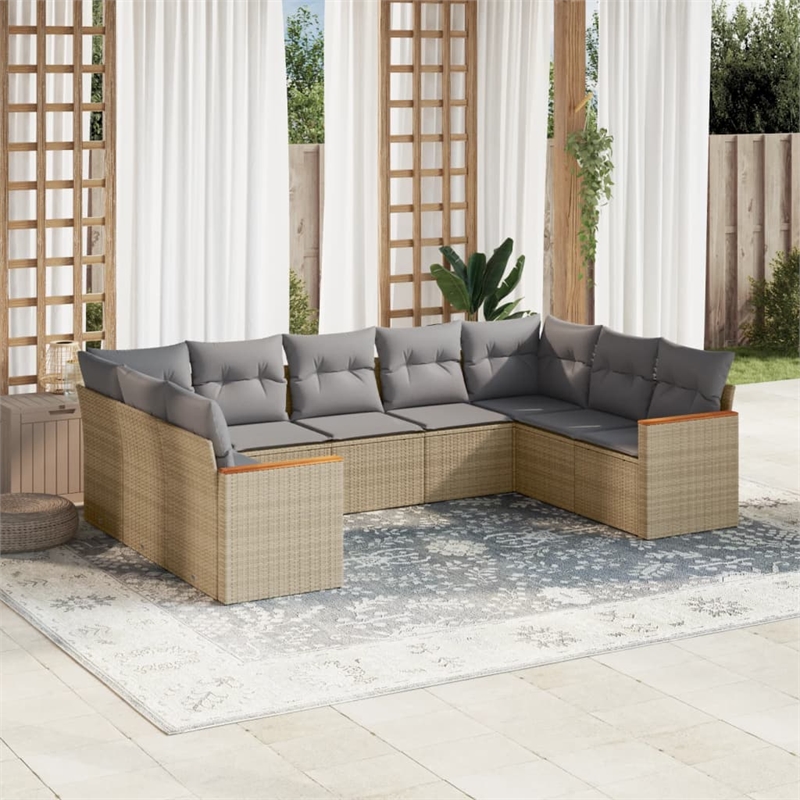 vidaXL 9 Piece Steel Sofa Set in Gray/Beige