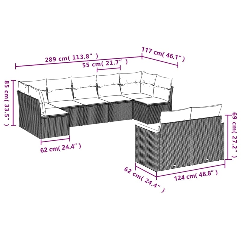 vidaXL 9 Piece Poly Rattan Sofa Set in Black