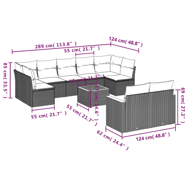 vidaXL 10 Piece Steel Sofa Set in Gray