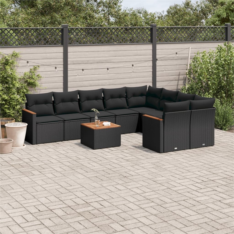 vidaXL Solid Acacia Wood Sofa Set in Black