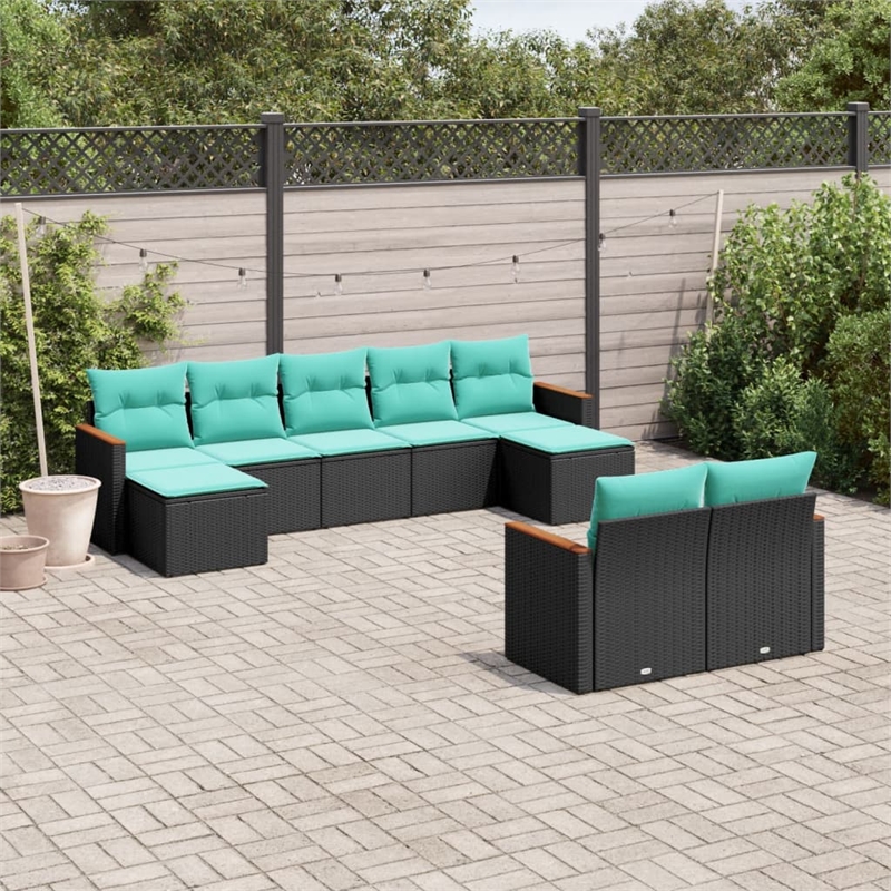 vidaXL 9 Piece Steel Small Patio Sofa Set in Black