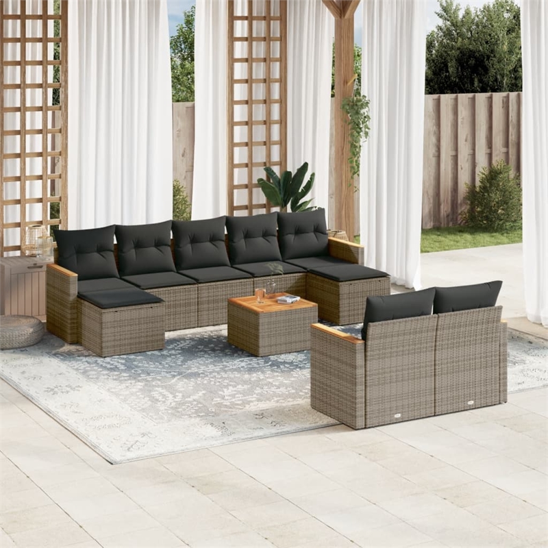 vidaXL 10 Piece Solid Acacia Wood Sofa Set in Gray