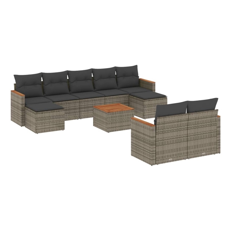 vidaXL 10 Piece Solid Acacia Wood Sofa Set in Gray