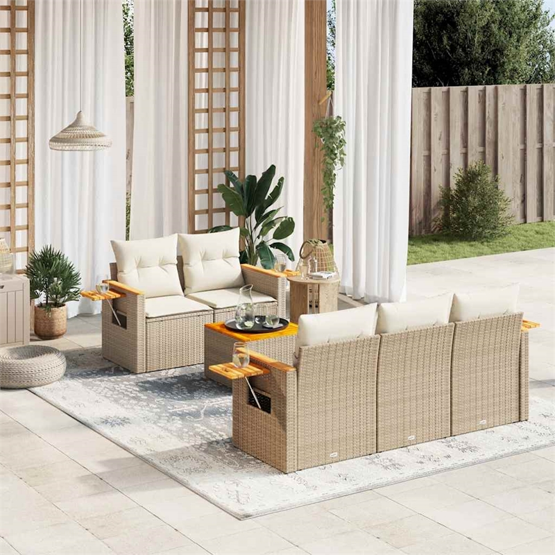 vidaXL Poly Rattan Large Sofa Set in Beige