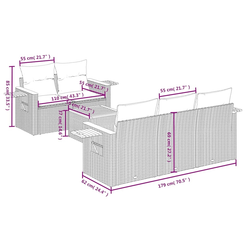 vidaXL Poly Rattan Large Sofa Set in Beige