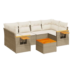 vidaXL 7 Piece Solid Acacia Wood Sofa Set in White/Cream/Beige