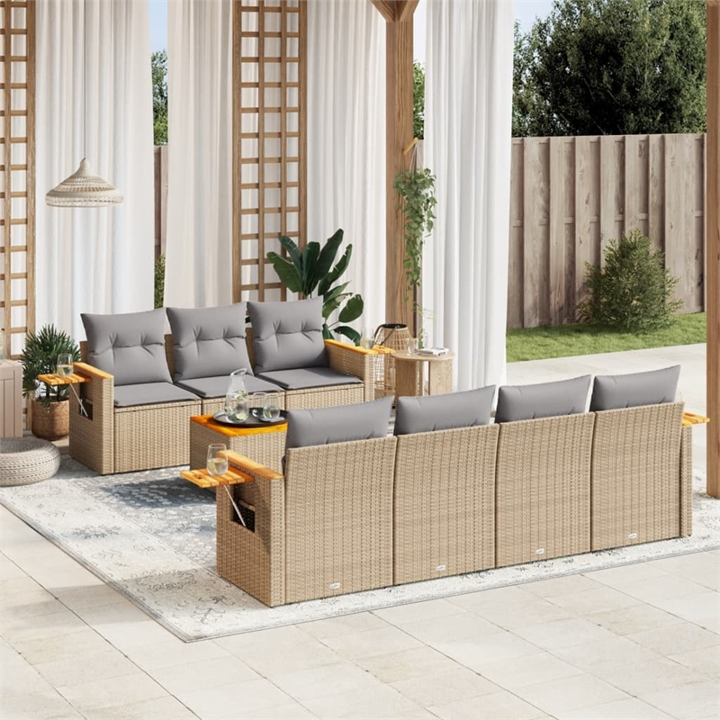 vidaXL Solid Acacia Wood Large Sofa Set in Beige
