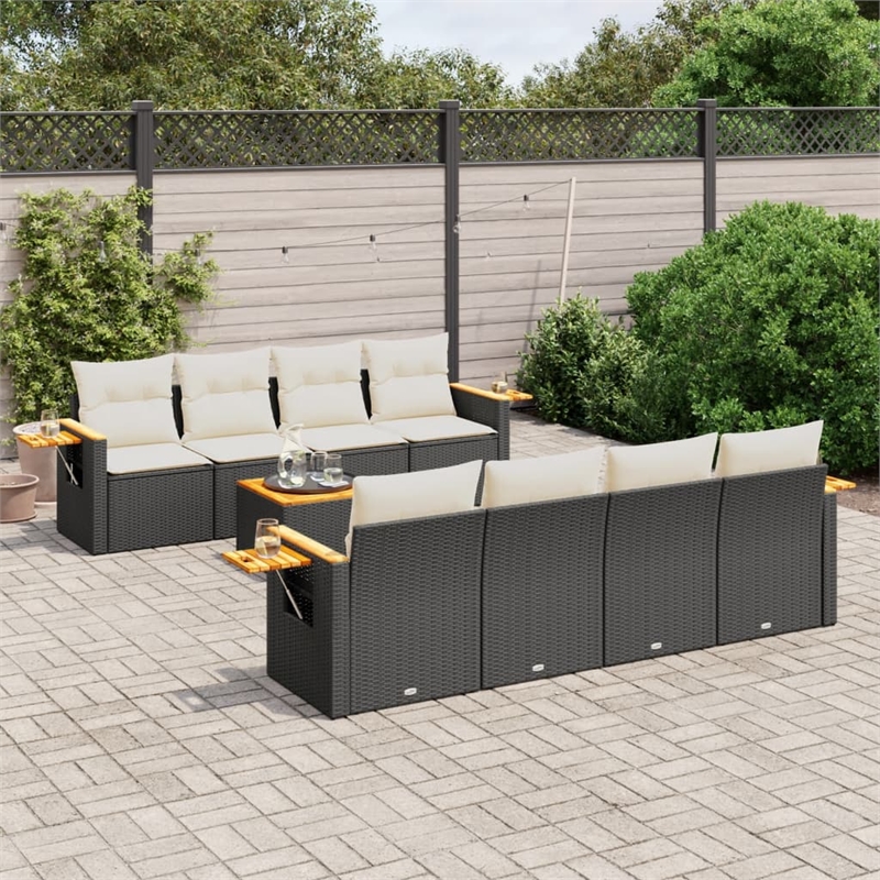 vidaXL 9 Piece Steel Sofa Set in Black/White/Cream