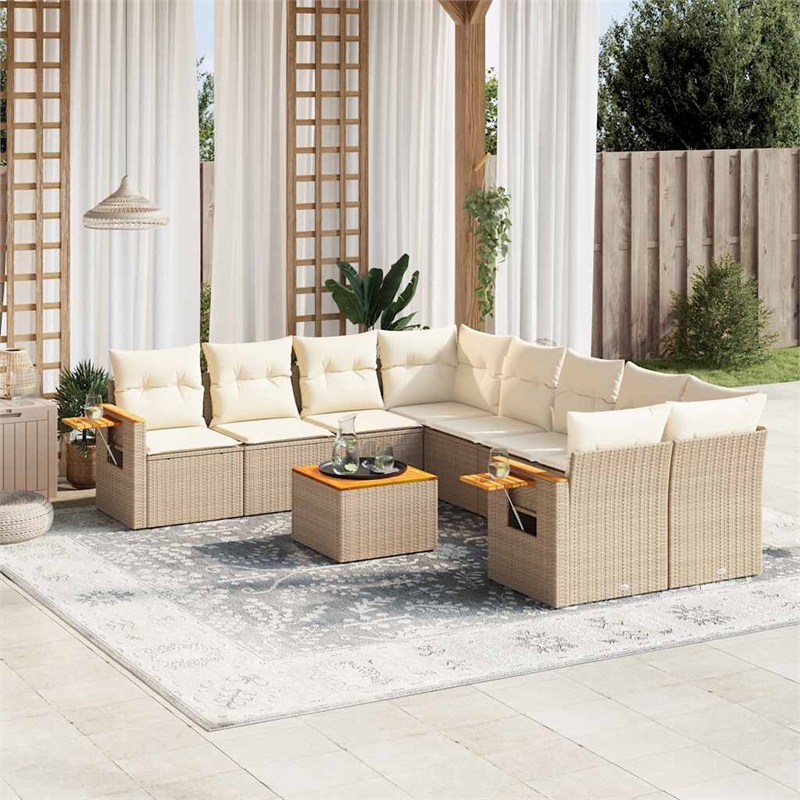 vidaXL 9 Piece Solid Acacia Wood Sofa Set in Beige