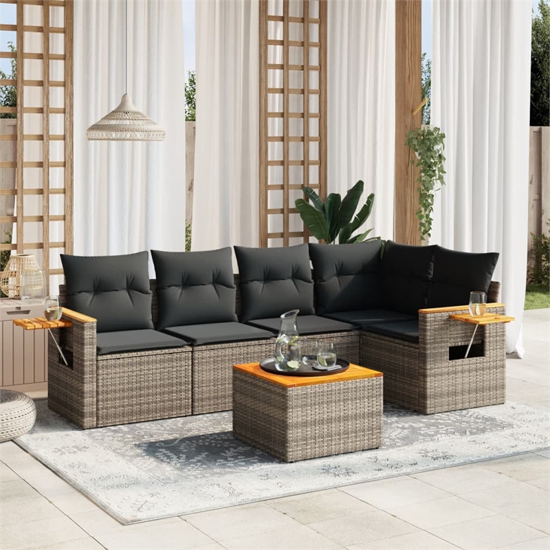 vidaXL 6 Piece Solid Acacia Wood Small Sofa Set in Gray