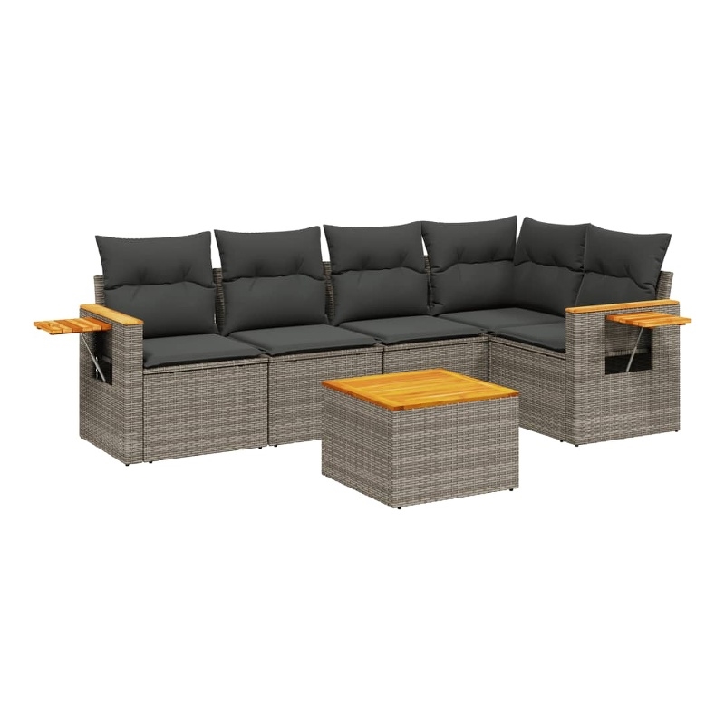 vidaXL 6 Piece Solid Acacia Wood Small Sofa Set in Gray