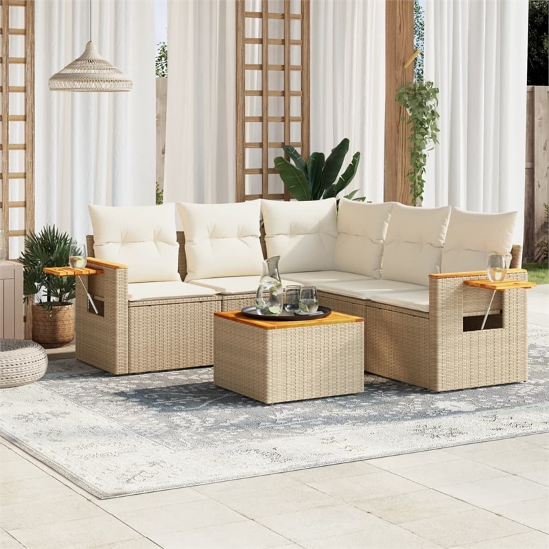 vidaXL 6 Piece Solid Acacia Wood Sofa Set in Beige