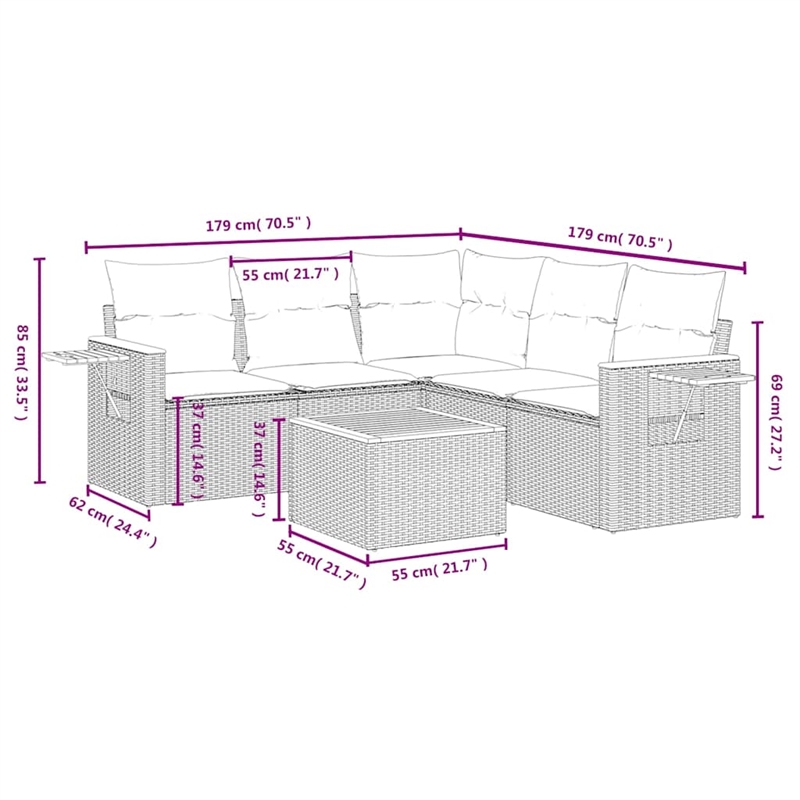 vidaXL 6 Piece Solid Acacia Wood Sofa Set in Beige