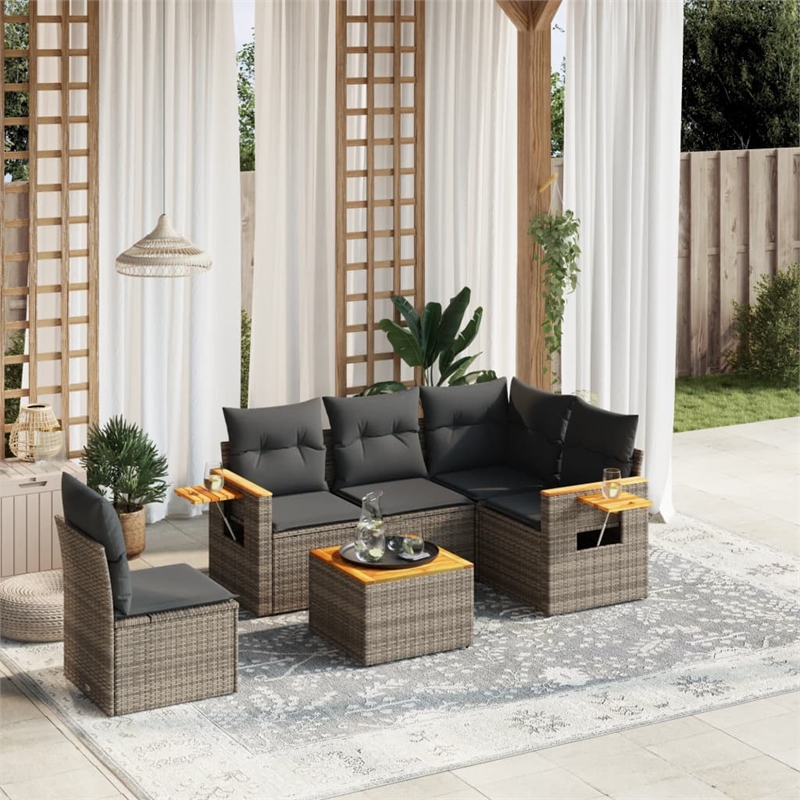 vidaXL 6 Piece Solid Acacia Wood Sofa Set in Gray