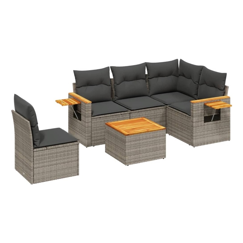 vidaXL 6 Piece Solid Acacia Wood Sofa Set in Gray