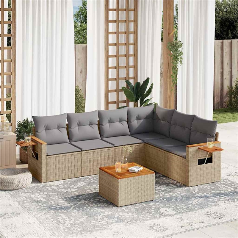 vidaXL 7 Piece Solid Acacia Wood Sofa Set in Beige