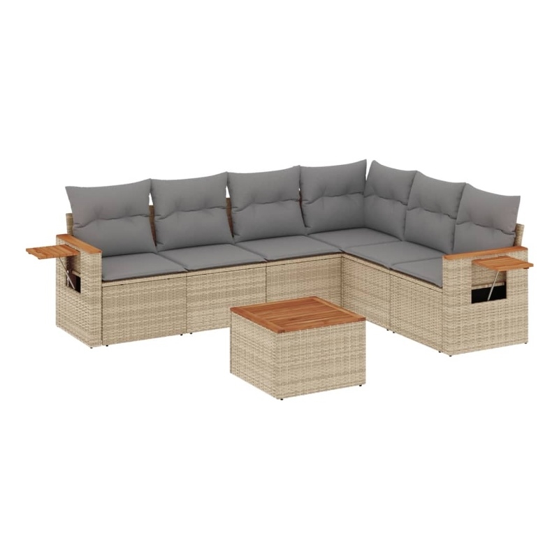 vidaXL 7 Piece Solid Acacia Wood Sofa Set in Beige