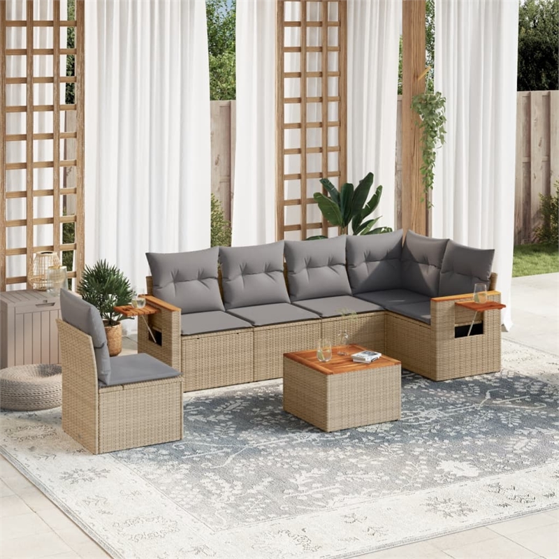 vidaXL 7 Piece Solid Acacia Wood Sofa Set in Beige
