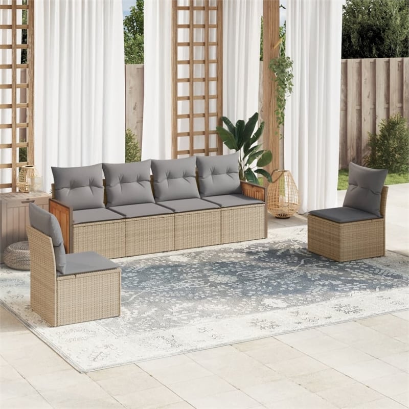 vidaXL Poly Rattan Large Sofa Set in Gray/Beige