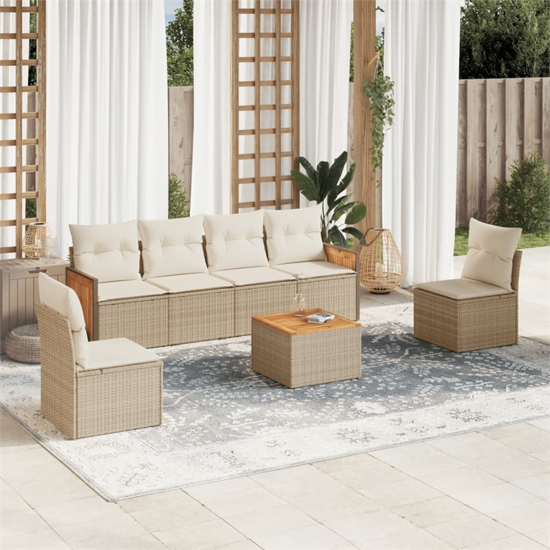 vidaXL 7 Piece Solid Acacia Wood Large Sofa Set in Beige