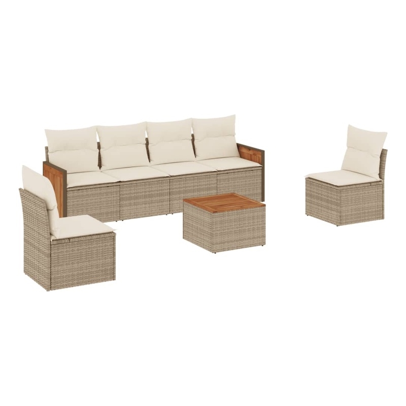 vidaXL 7 Piece Solid Acacia Wood Large Sofa Set in Beige