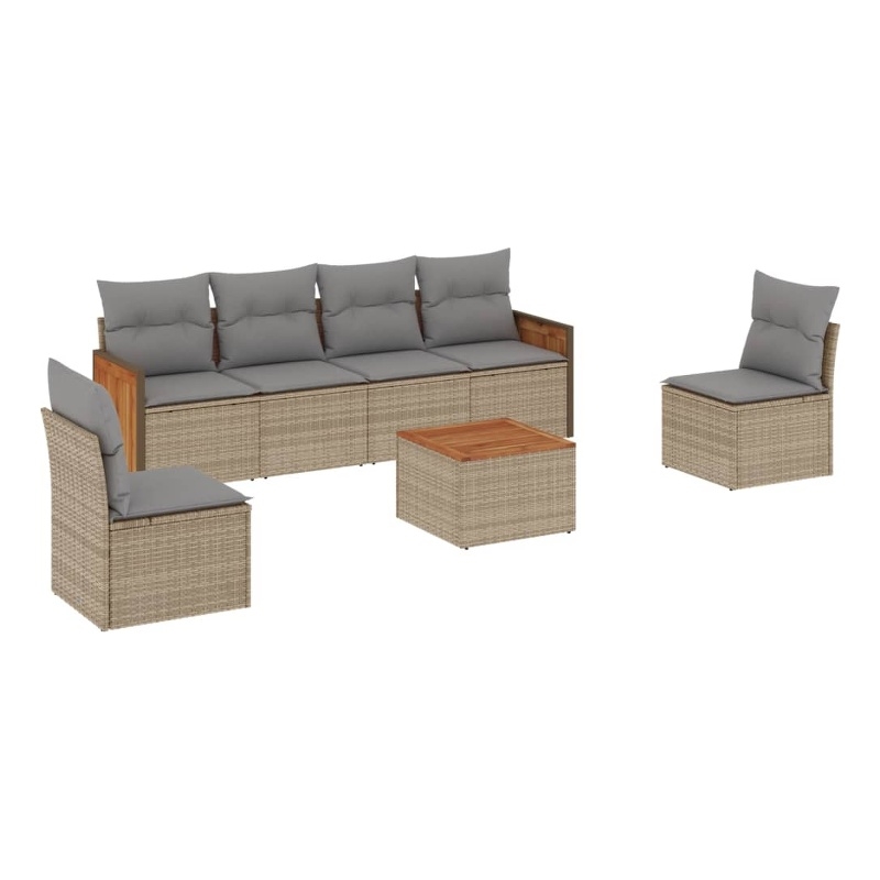 vidaXL 7 Piece Solid Acacia Wood Large Sofa Set in Beige