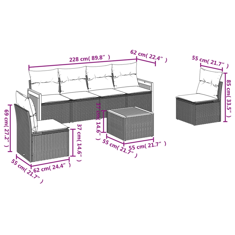 vidaXL Solid Acacia Wood Sofa Set in Gray
