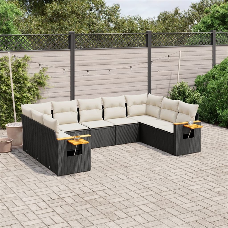 vidaXL 9 Piece Steel Small Sofa Set in Black/White/Cream