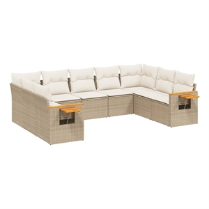 vidaXL 9 Piece Poly Rattan Sofa Set in White/Cream/Beige